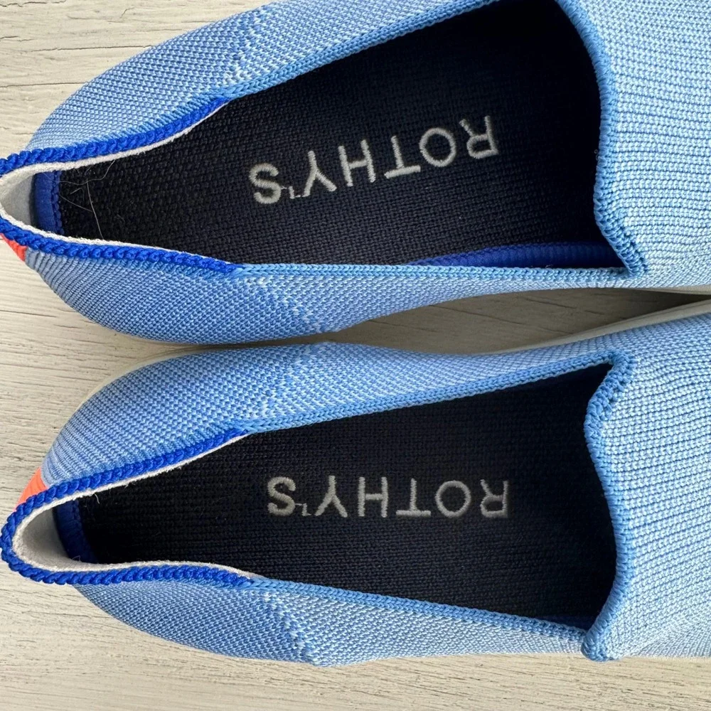 Rothys EUC The Loafer Light Blue Orange Knit Slip On Shoes Womens Size 7.5 Comfy